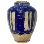 Persian glazed vase in blue colors. Nineteenth century. H 25 cm, max width 19