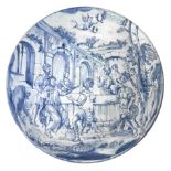 Majolica of Savona, manufacturing Iron, late eighteenth century. Big round dish decorated in blue