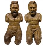 Sculptor of the sixteenth century, pair of wooden sculptures depicting satyrs, an important source
