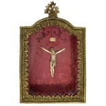 Crucified Jesus in little showcase. 19th century. Cm 37x25,5