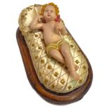 Baby Jesus in wax original glass case. Nineteenth century. Bambinello 24. Teca H Cm Cm 30 Length Cm