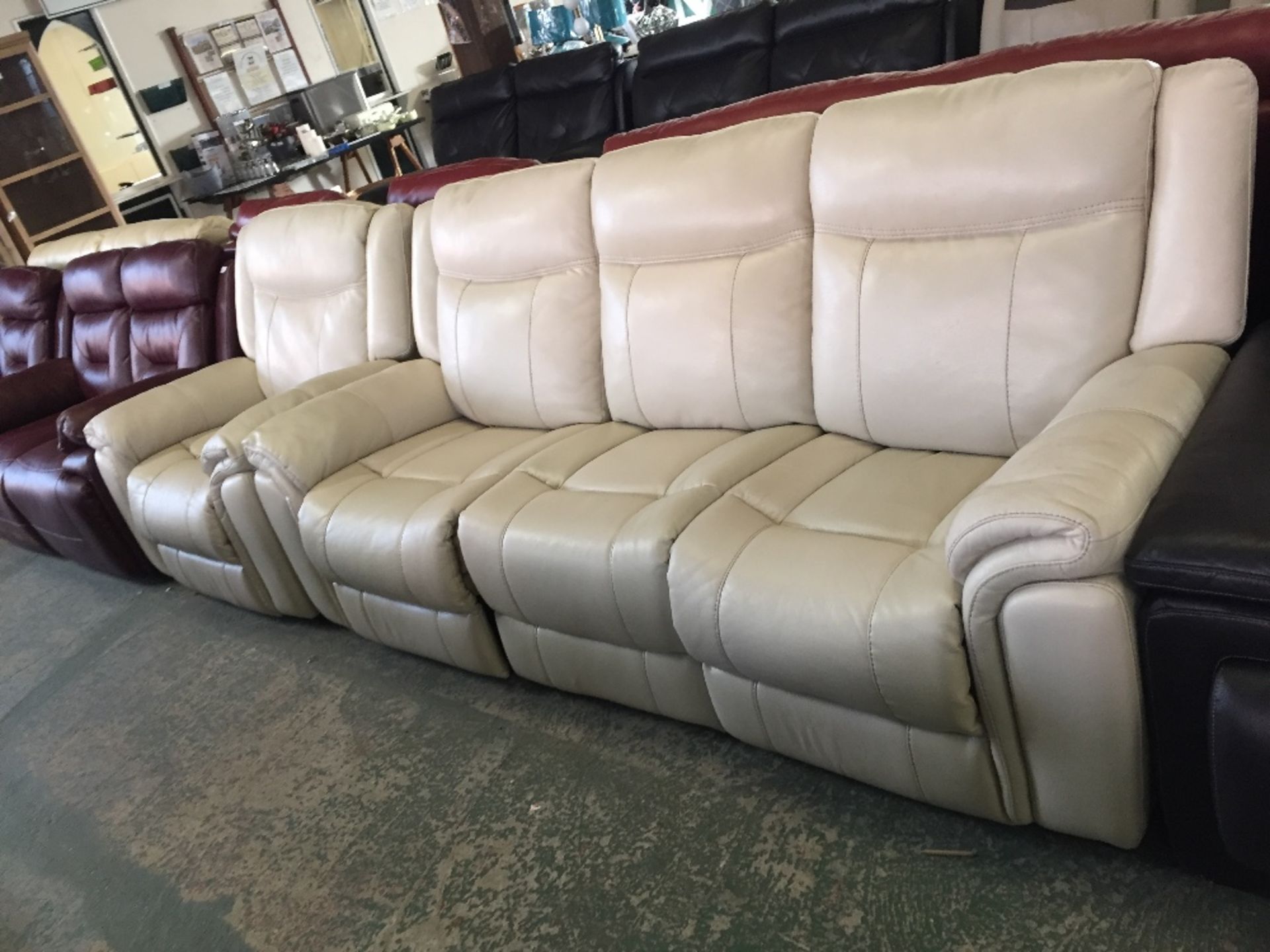 CREAM ENDURANCE LEATHER MANUAL RECLINING 3 SEATER