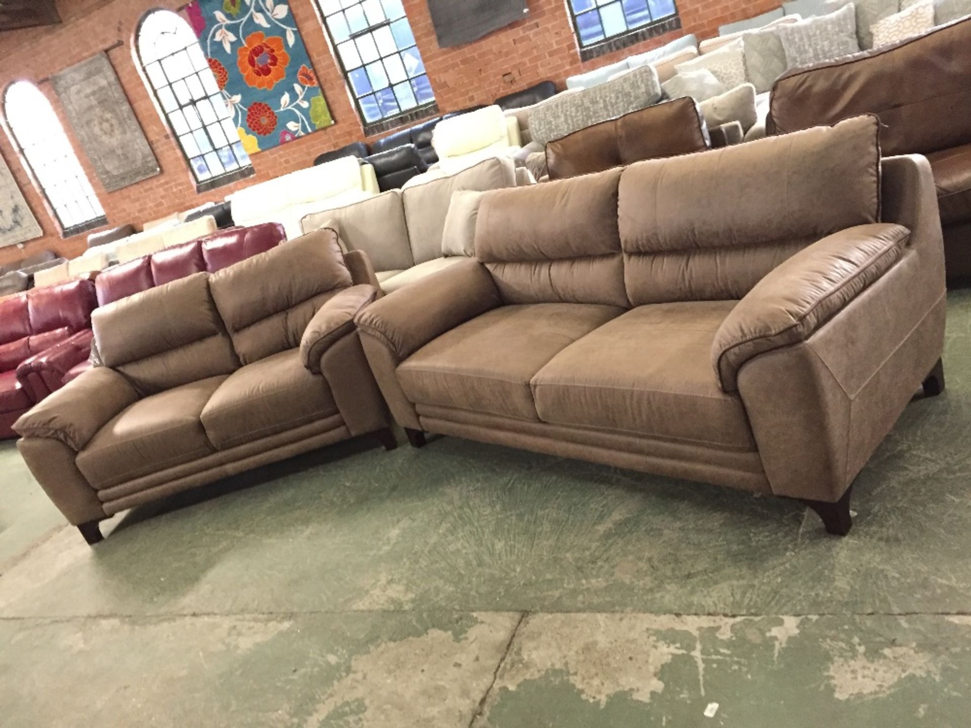 BROWN SADDLE WITH BROWN BEADING 3 SEATER SOFA AND