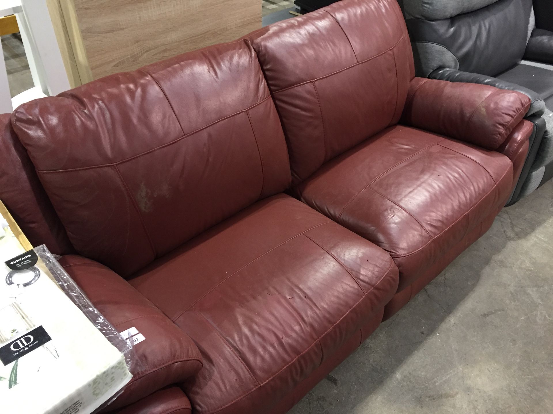 RED LEATHER 3 SEATER SOFA (LEATHER PEELING)