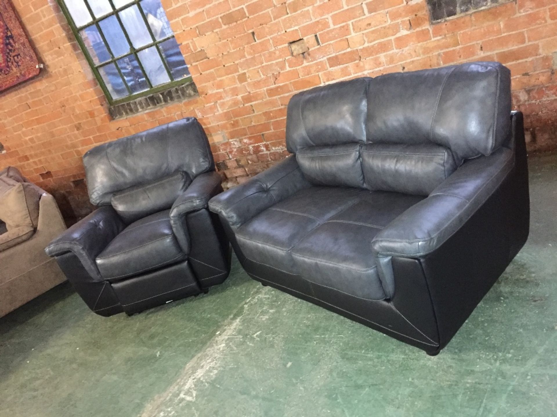 GREY AND BLACK LEATHER 2 SEATER SOFA AND ELECTRIC