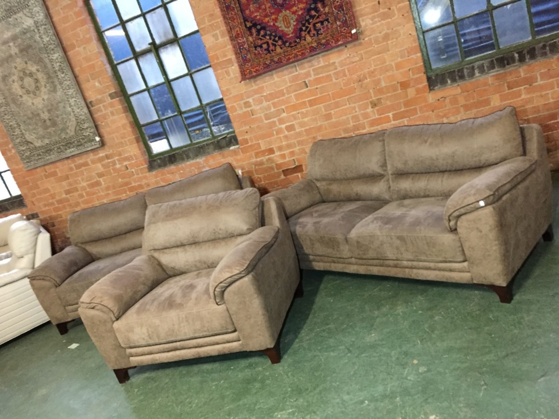 2 X BROWN SADDL WITH BROWN BEADING 3 SEATER SOFAS