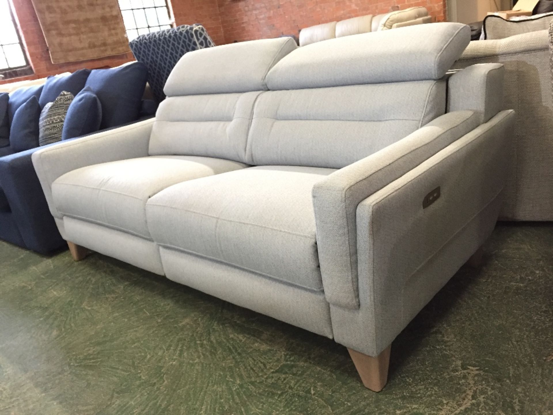 SKY BLUE ELECTRIC RECLINING 3 SEATER SOFA WITH ADJ