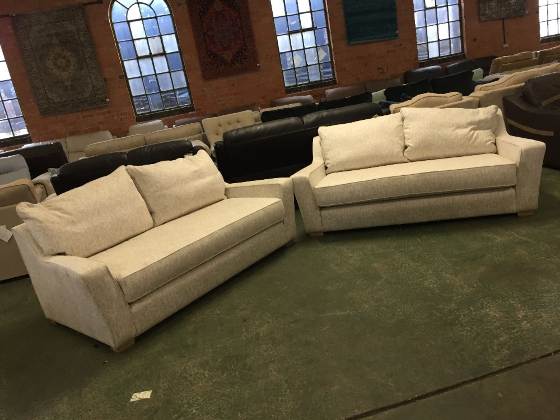 2 X NATURAL PATTERNED LARGE 2 SEATER SOFAS (TROO14