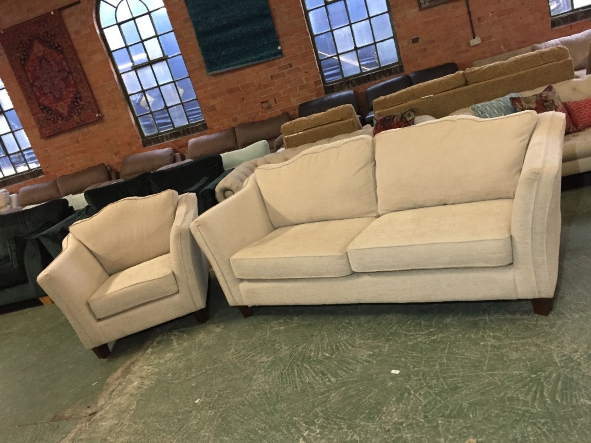 CREAM PATTERNED 3 SEATER SOFA AND 2 SEATER SOFA AN