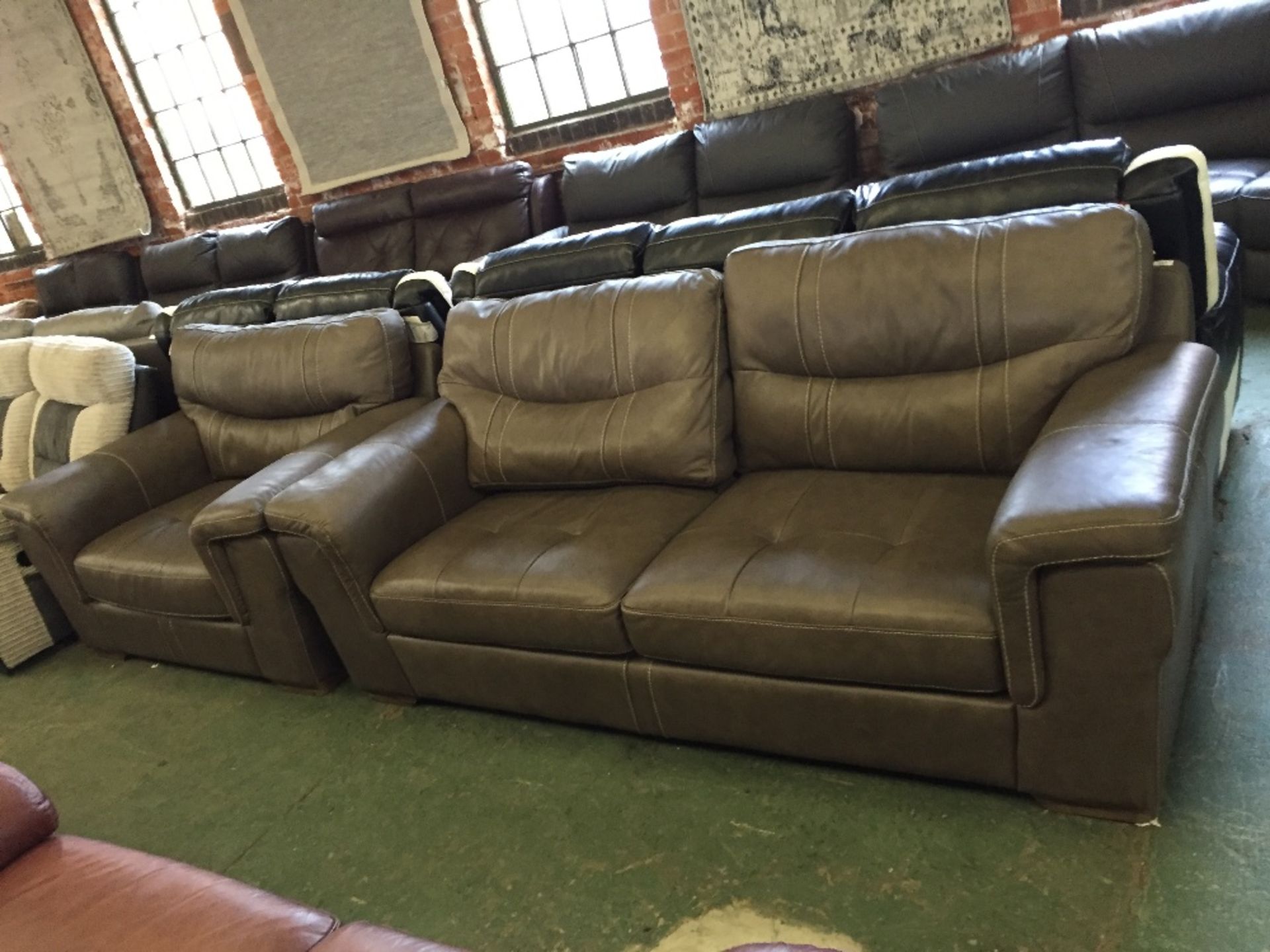 GREY LEATHER WITH WHITE STITCHING 3 SEATER SOFA AN