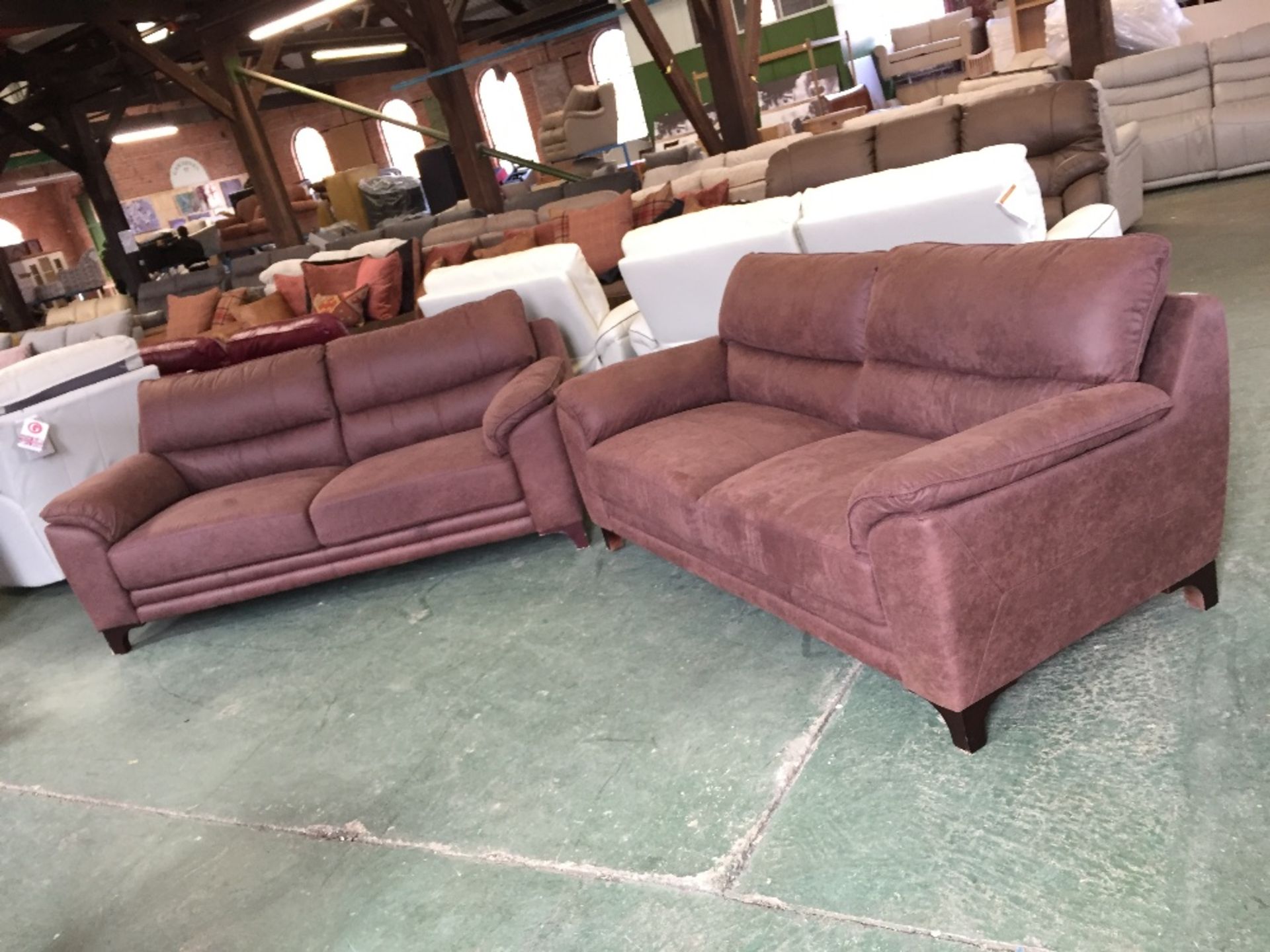 2 X BROWN SADDLE 3 SEATER SOFAS (37-AMX-2722-2723)