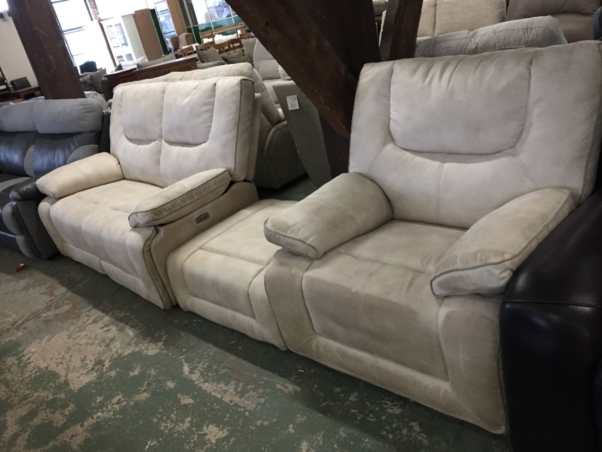 CREAM SADDLE ELECTRIC RECLINING 2 SEATER SOFA AND