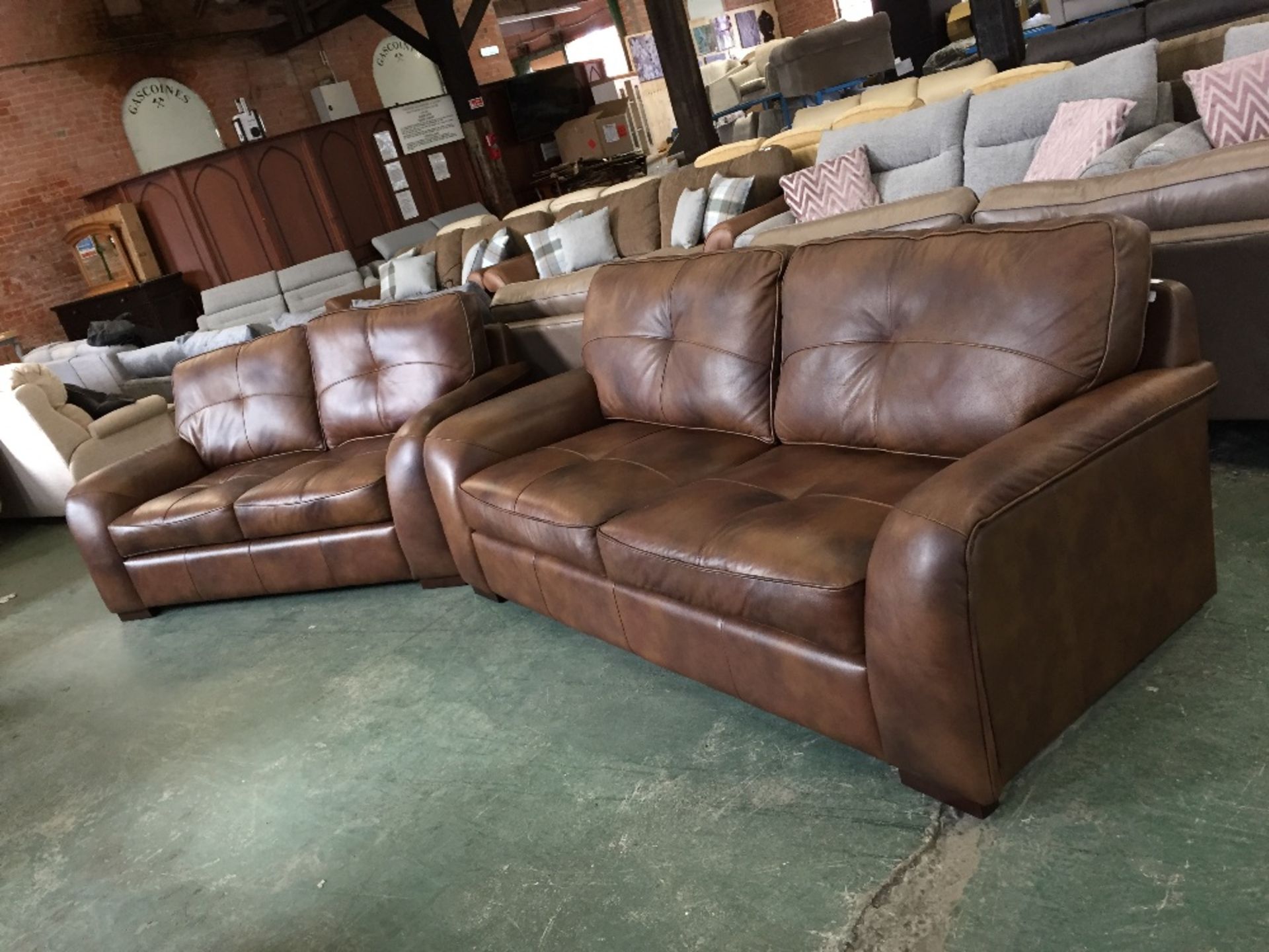 BROWN LEATHER 3 SEATER SOFA AND 2 SEATER SOFA (WM1