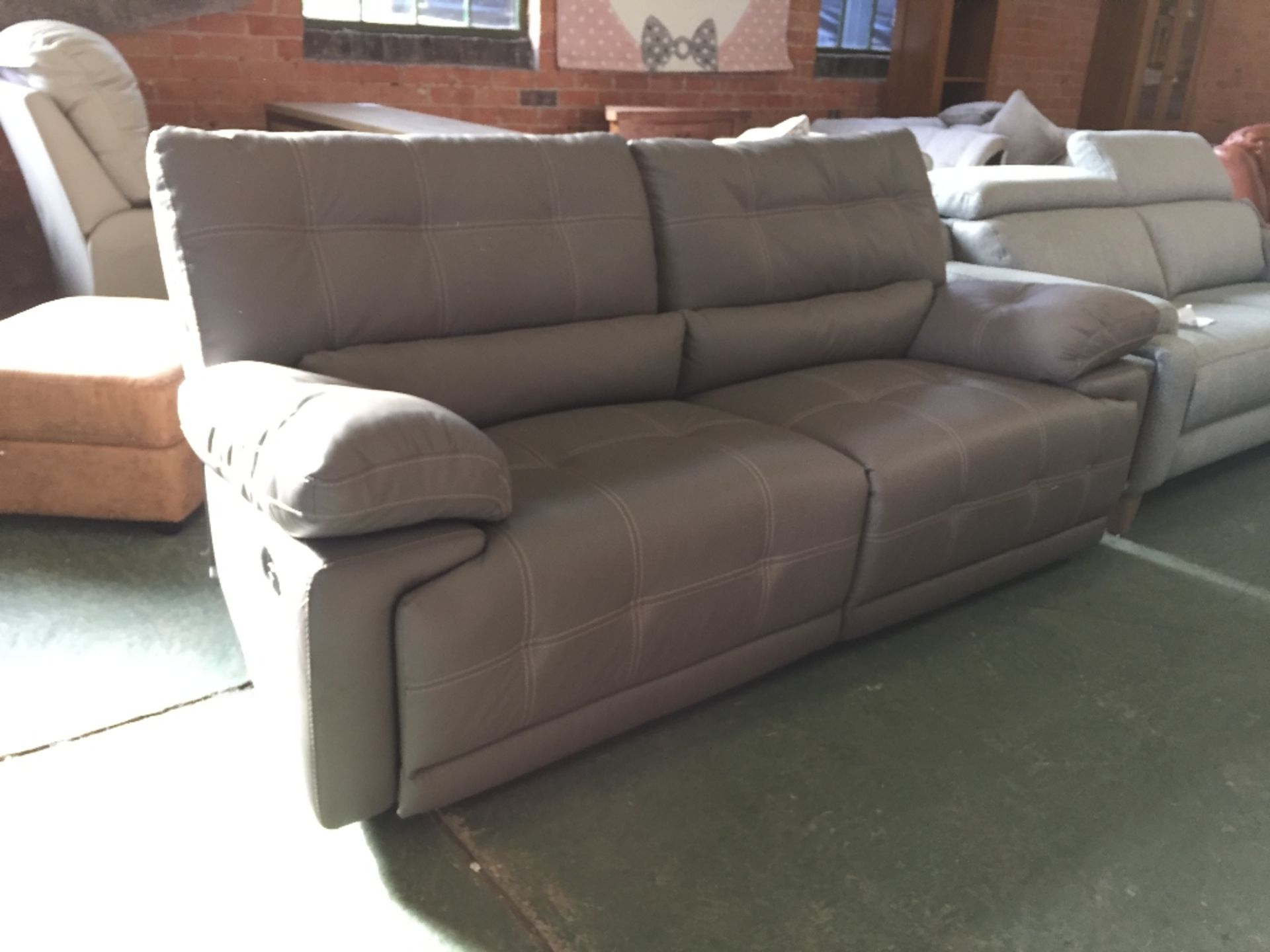 GREY LEATHER WITH WHITE STITCHING MANUAL RECLINING