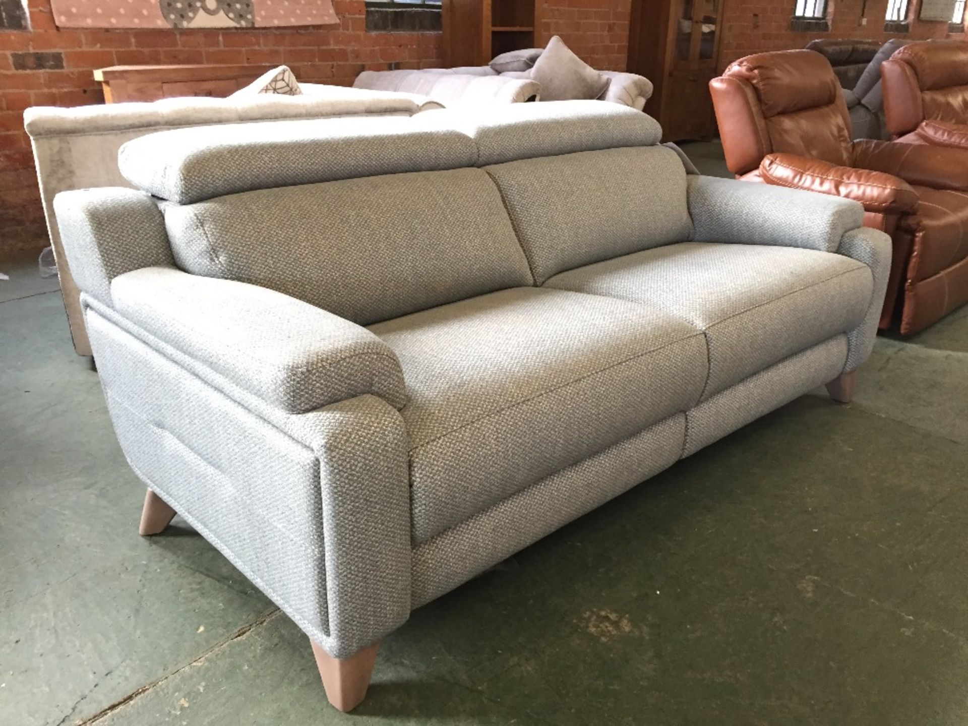 TEAL AND GREY PATTERNED LARGE 2 SEATER SOFA WITH A