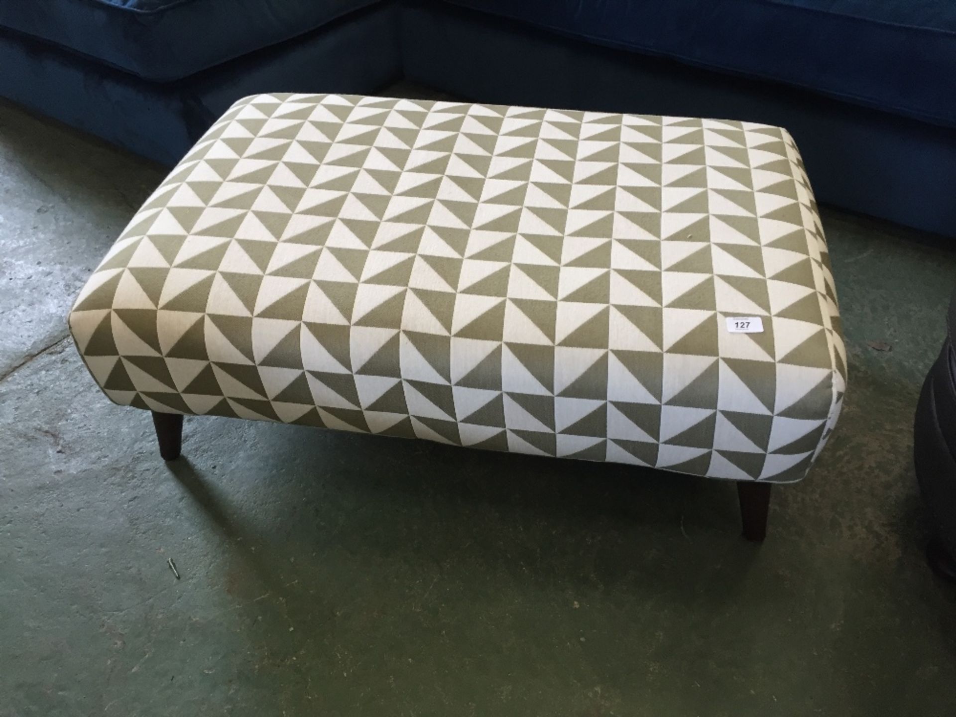 GREEN AND WHITE PATTERNED FOOTSTOOL - Image 2 of 2