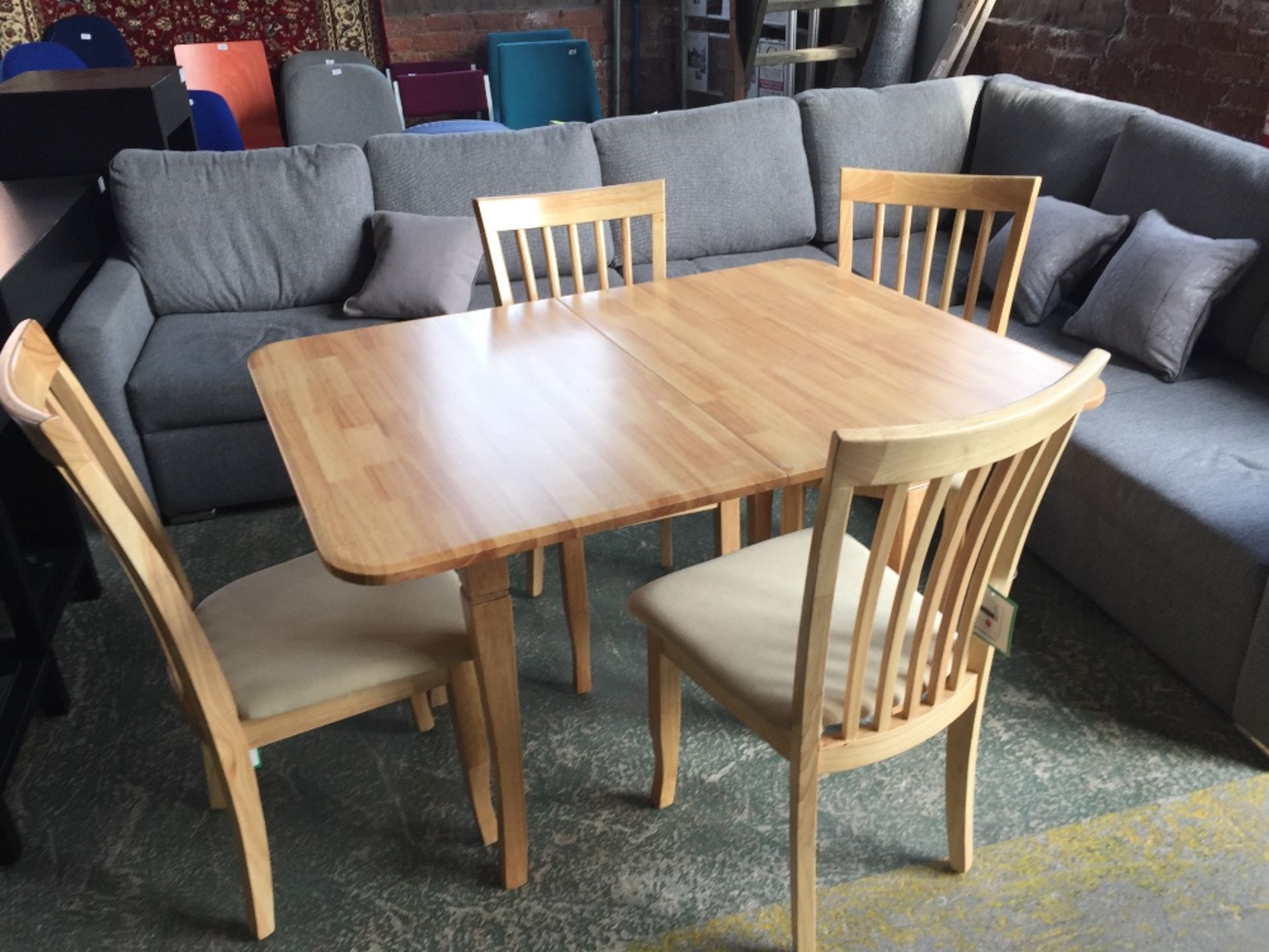 BEECH FLIP TOP TABLE AND 4 X CHAIRS