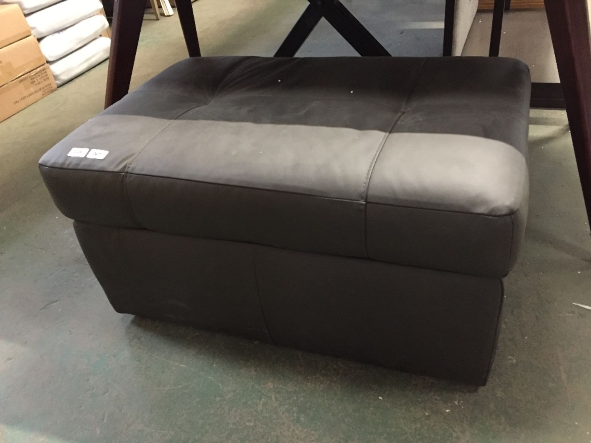 BROWN LEATHER STORAGE FOOTSTOOL,