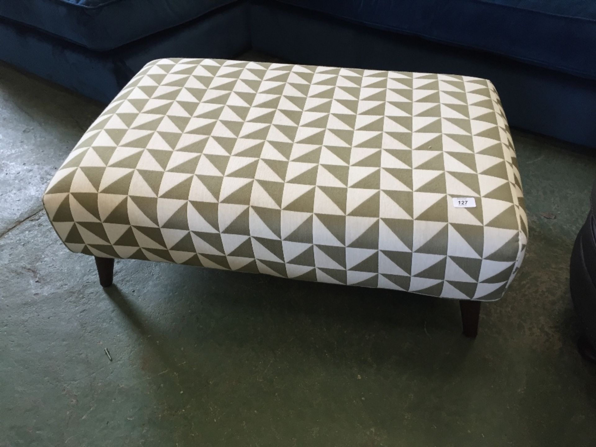 GREEN AND WHITE PATTERNED FOOTSTOOL