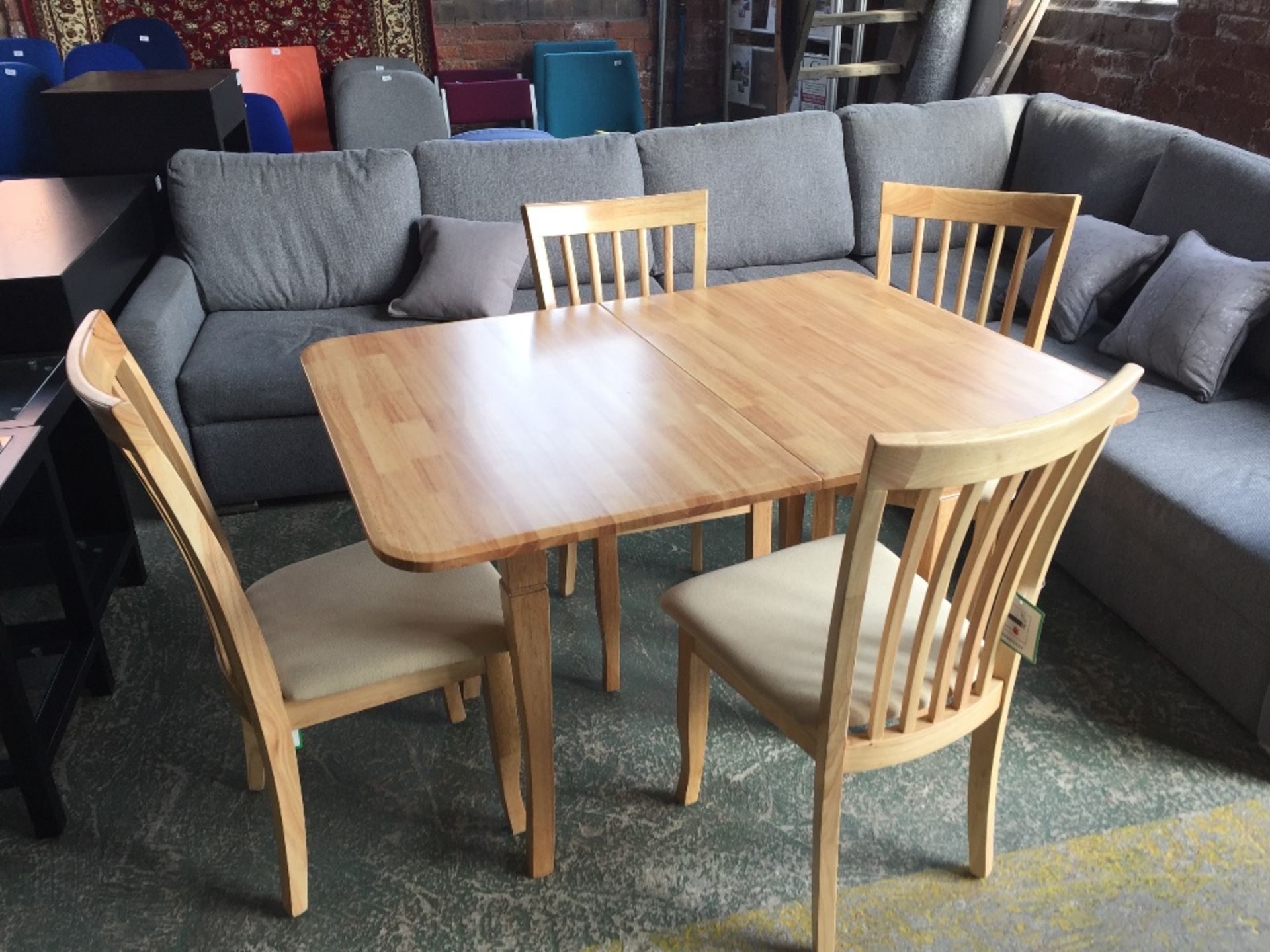 BEECH FLIP TOP TABLE AND 4 X CHAIRS