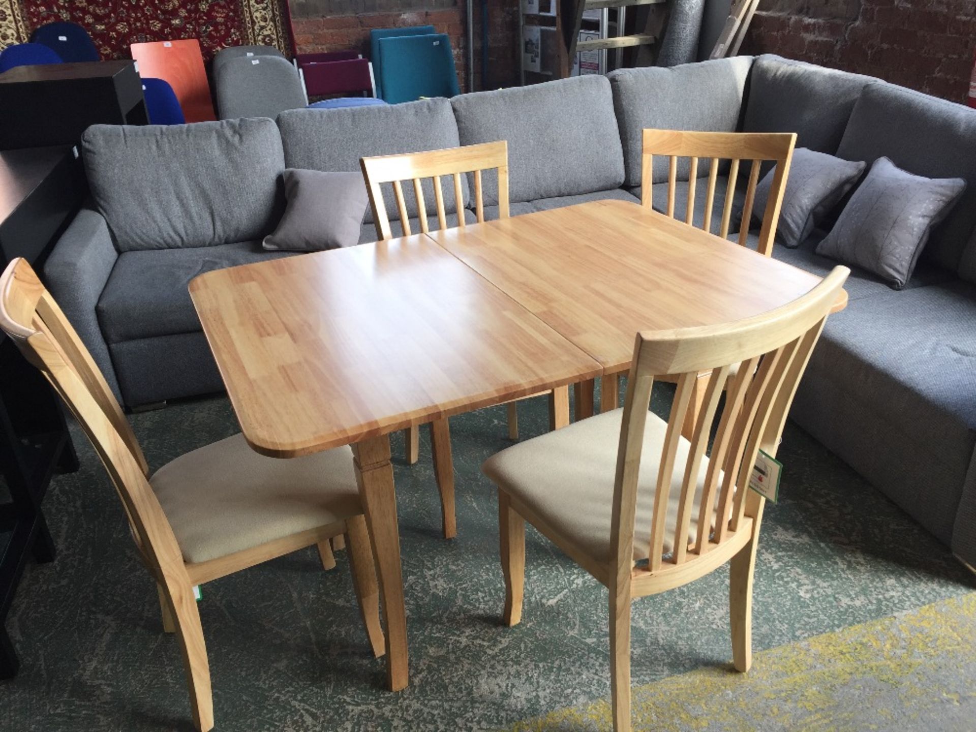 BEECH FLIP TOP TABLE AND 4 X CHAIRS