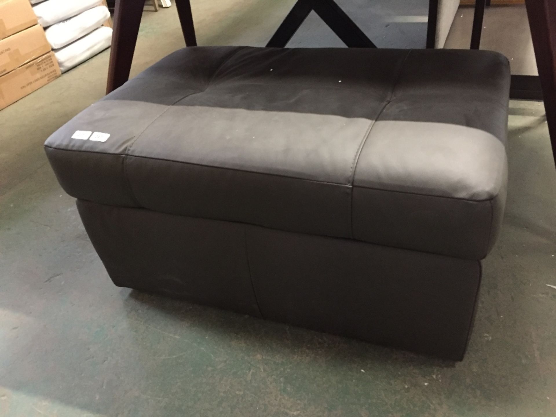 BROWN LEATHER STORAGE FOOTSTOOL,