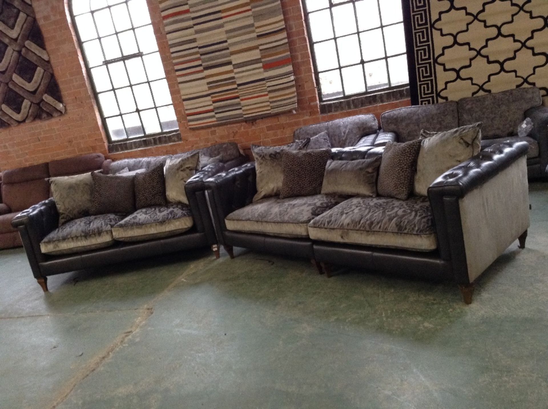 BLACK HALF HIDE 3 SEATER SOFA AND 2 SEATER SOFA (S