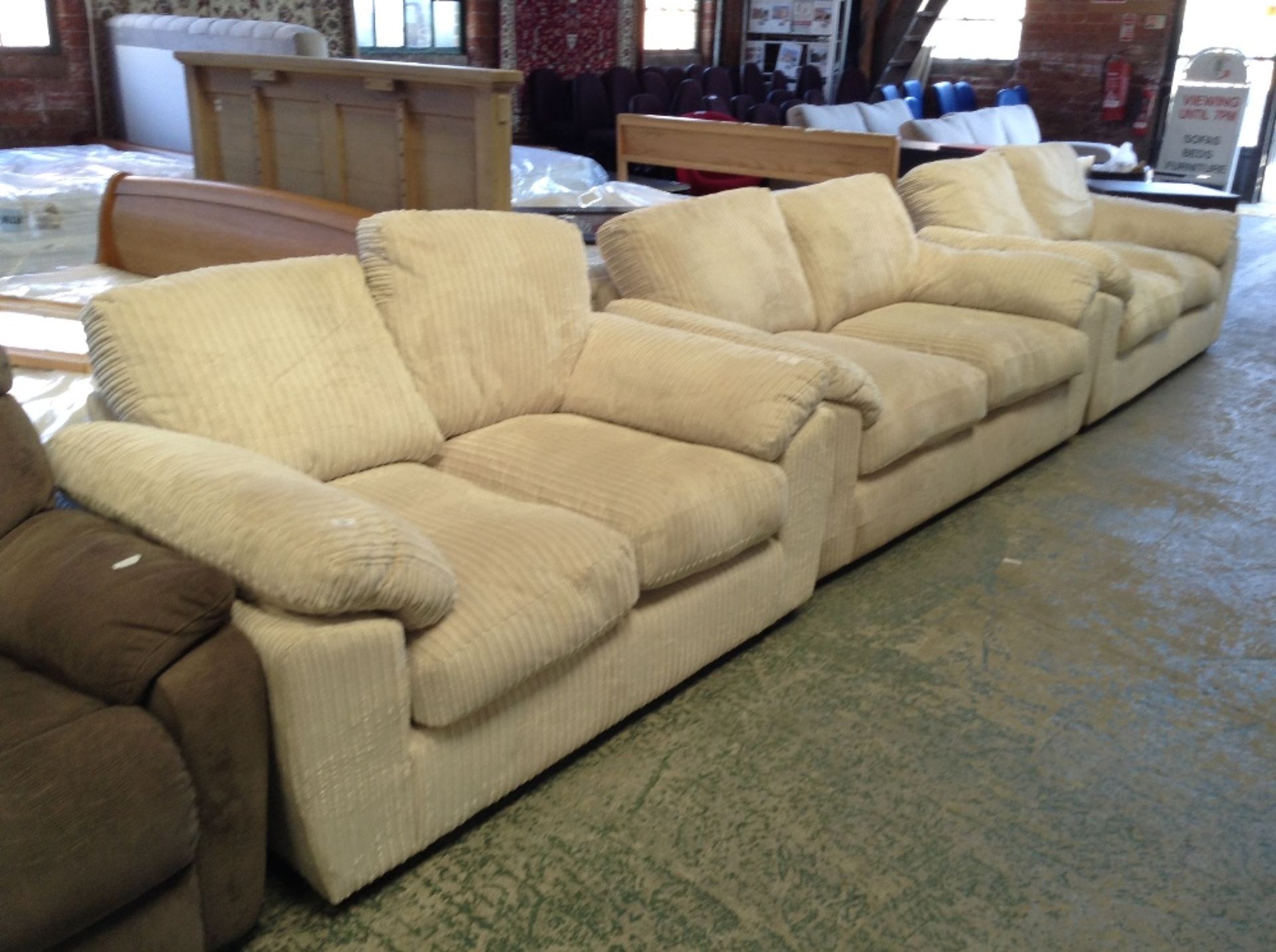 CREAM CORD 3 SEATER SOFA AND 2 X 2 SEATER SOFAS (D