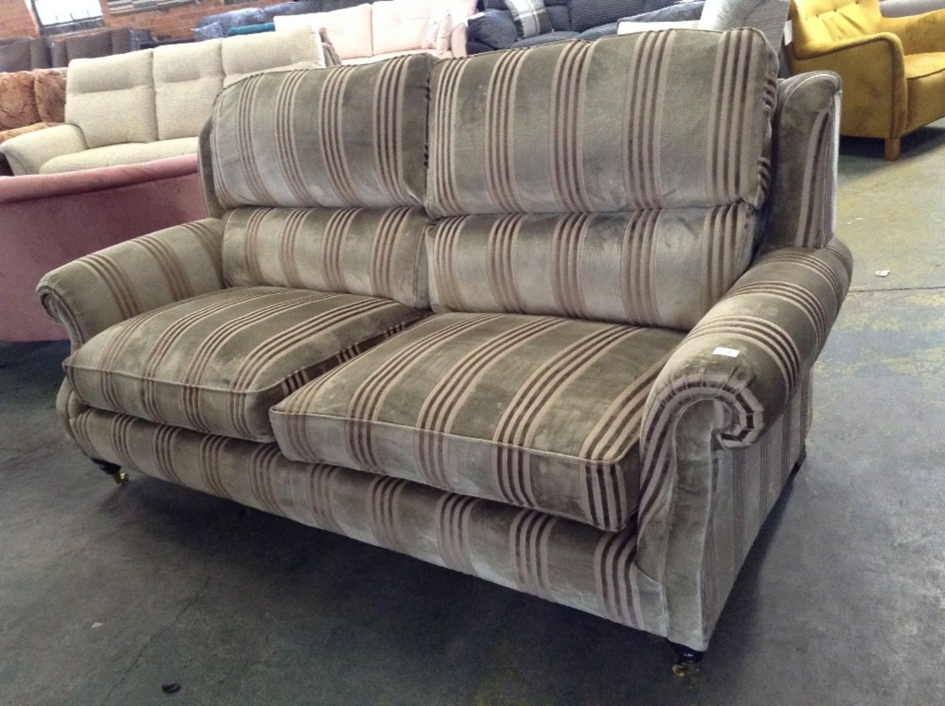 GREEN AND BEIGE STRIPED 3 SEATER SOFA (TROO1587-WO