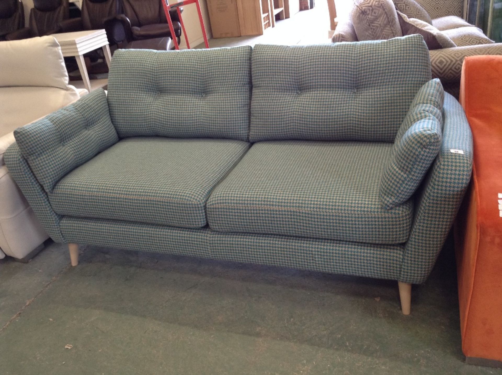 TEAL AND SILVER PATTERNED 2 SEATER SOFA