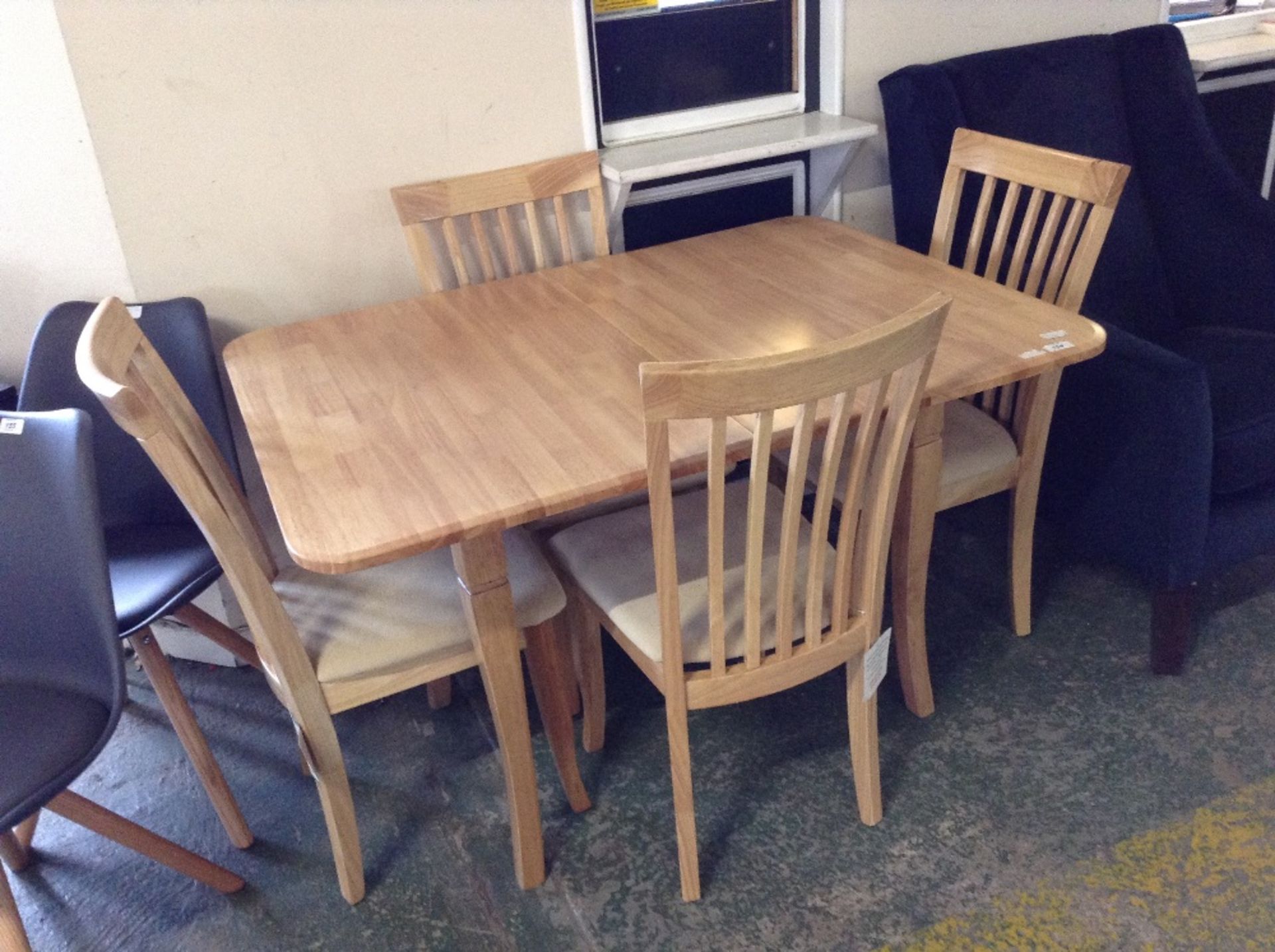 BEECH FLIPTOP EXTENDING TABLE AND 4 X CHAIRS