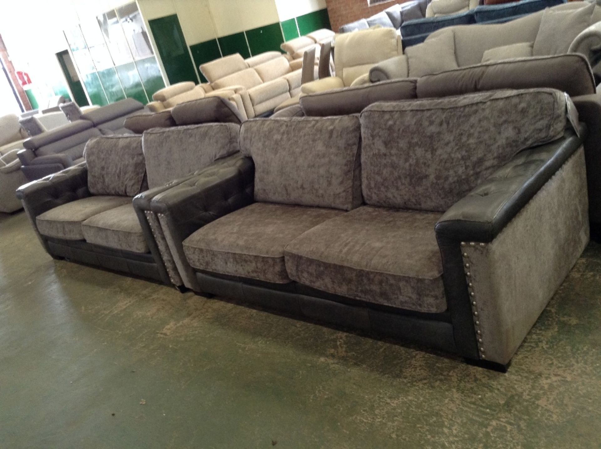 GREY HALF HIDE 2 X 3 SEATER SOFAS (WM26-6)