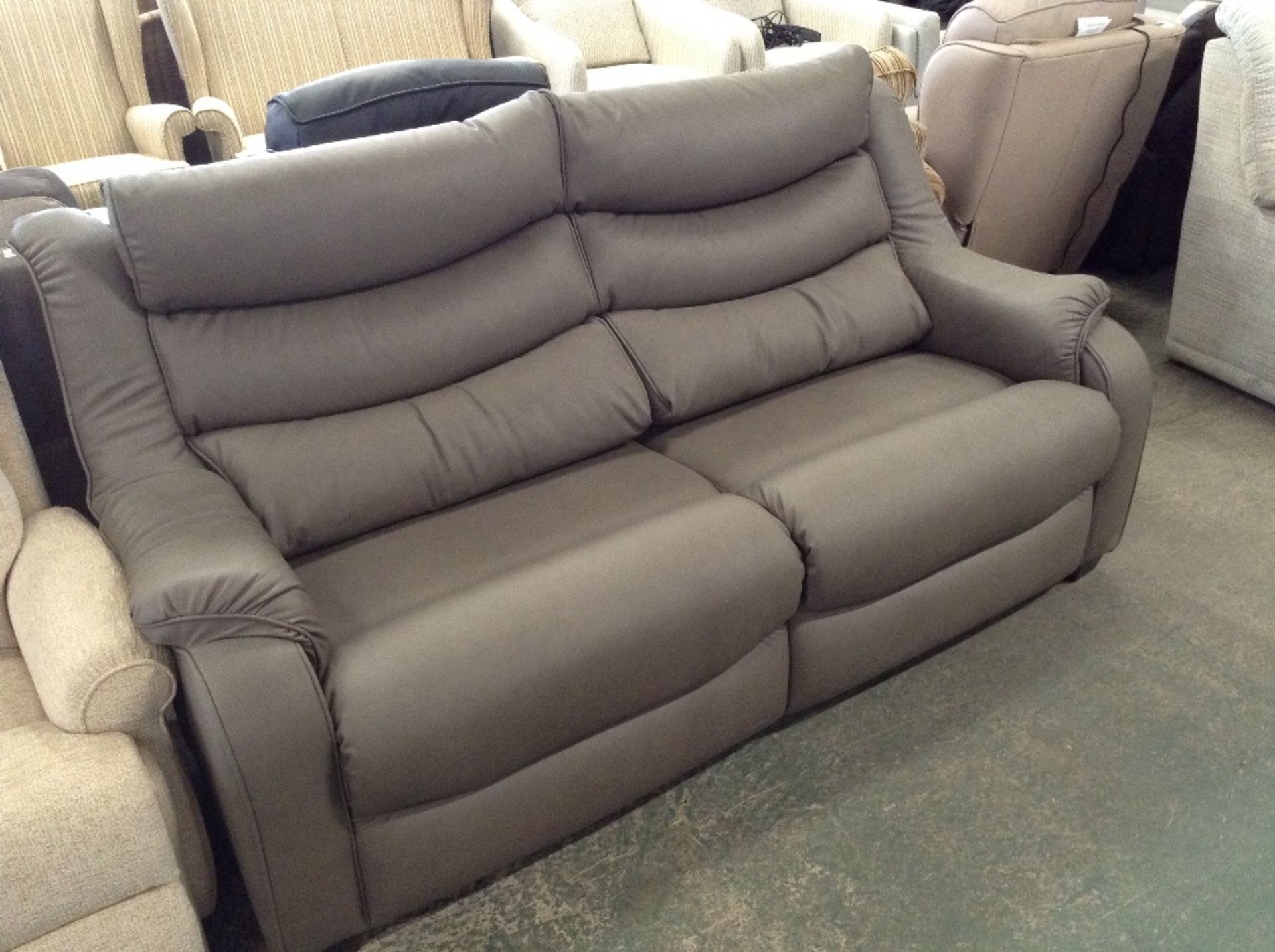 GREY LEATHER HIGH BACK 3 SEATER SOFA (TROO1533-WOO