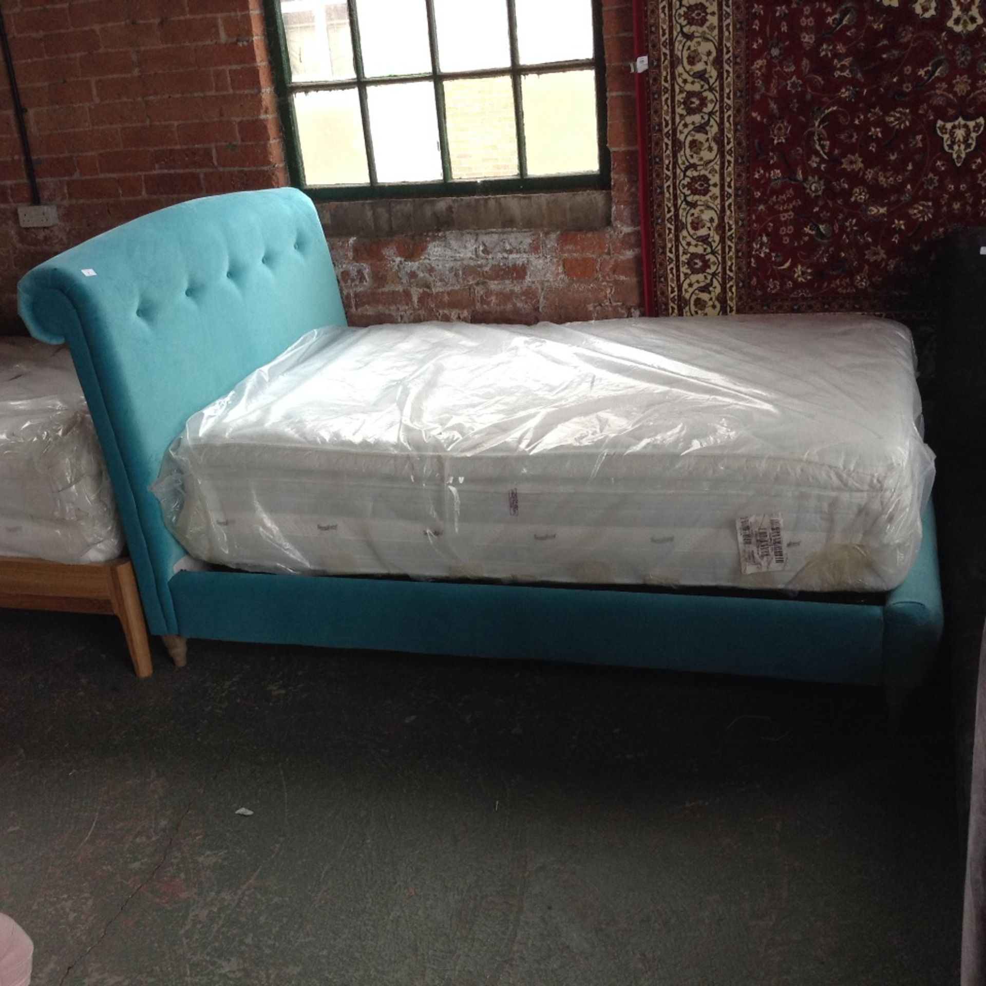TEAL UPHOLSTERED DOUBLE BED FRAME