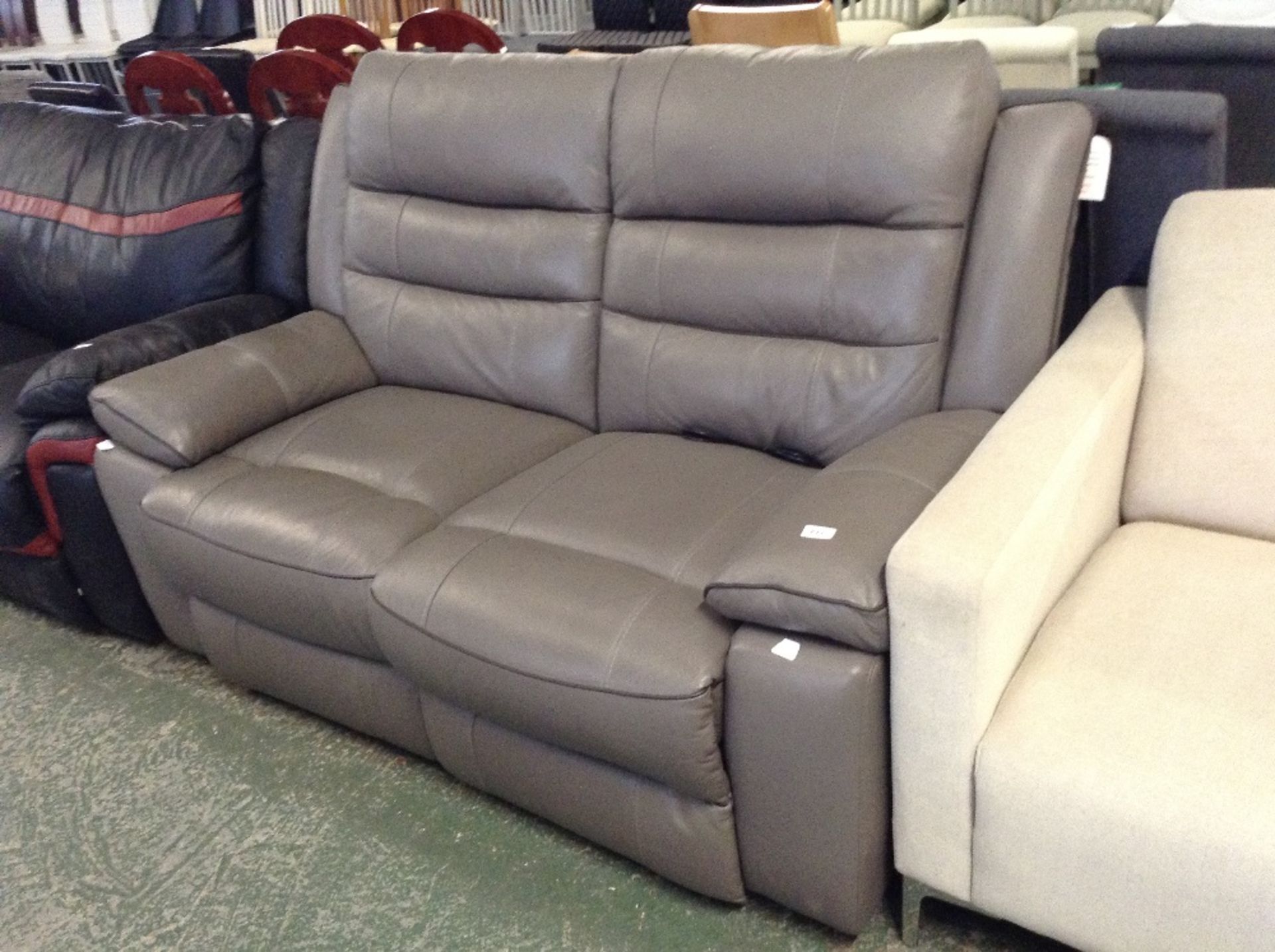 GREY LEATHER WITH BROWN BEADING ELECTRIC RECLINING