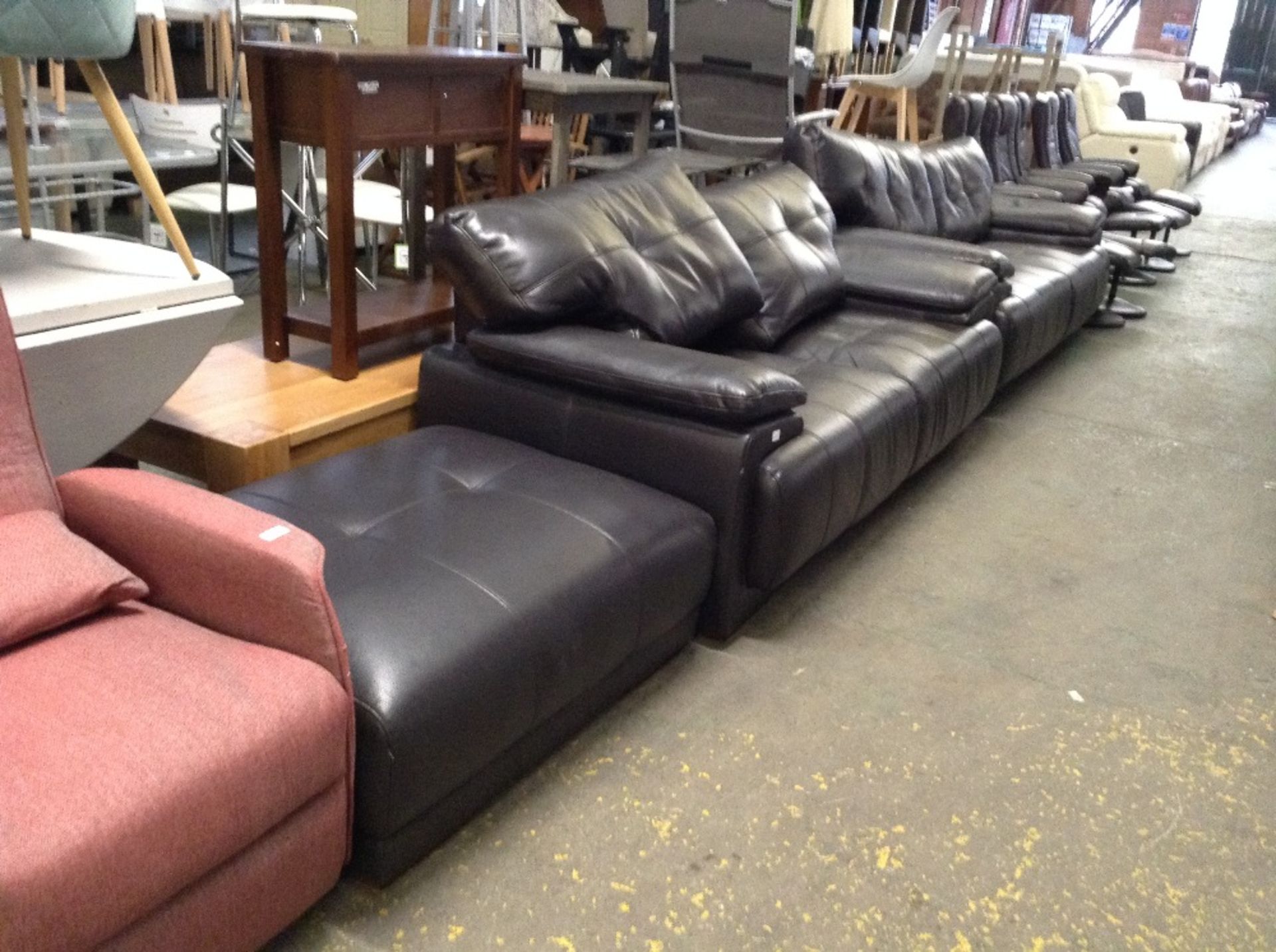 BROWN ENDURANCE LEATHER 2 X 3 SEATER SOFAS AND FOO