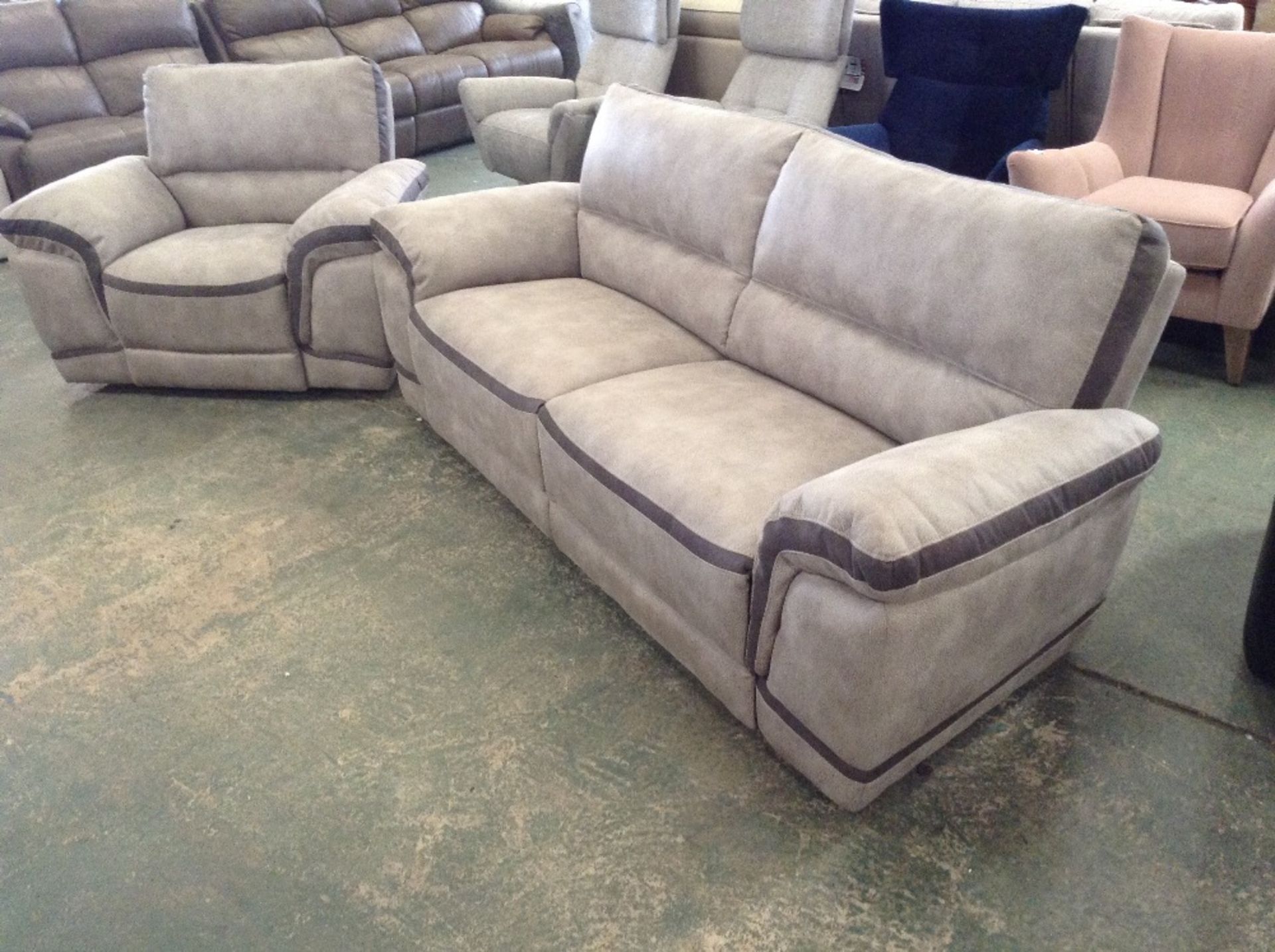 BEIGE AND BROWN 3 SEATER SOFA AND ELECTRIC RECLINI