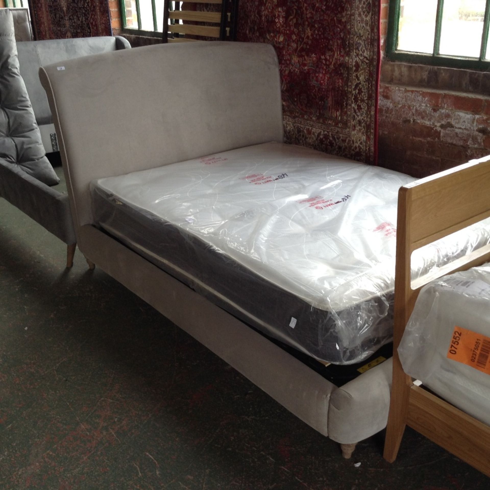 GREY UPHOLSTERED DOUBLE BED FRAME