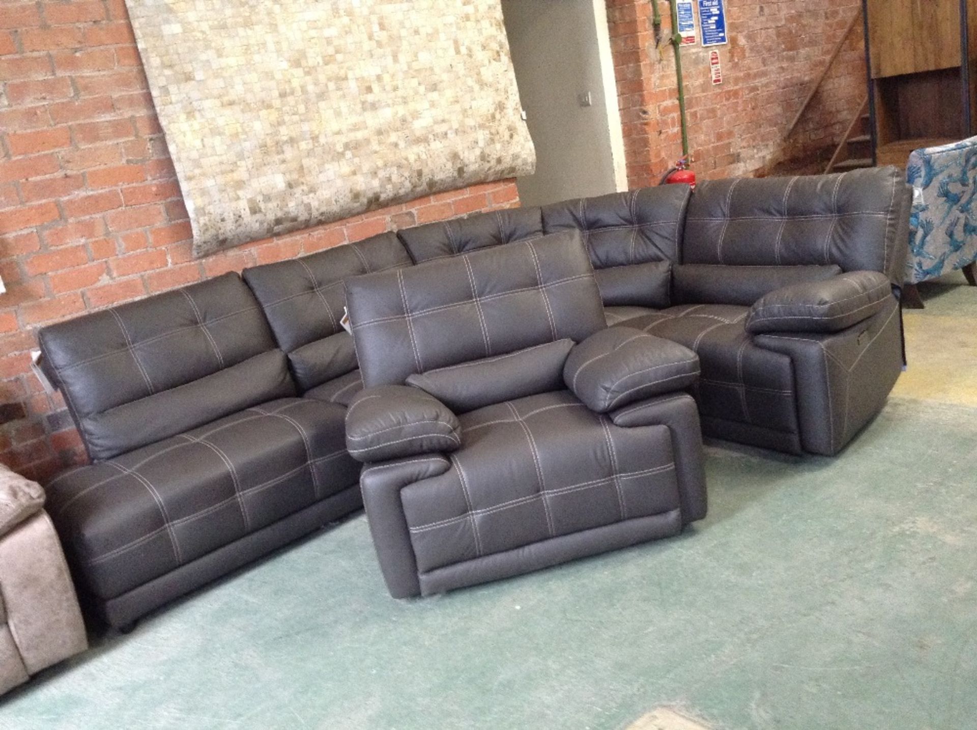 BROWN LEATHER WITH WHITE STITCHING ELECTRIC RECLIN