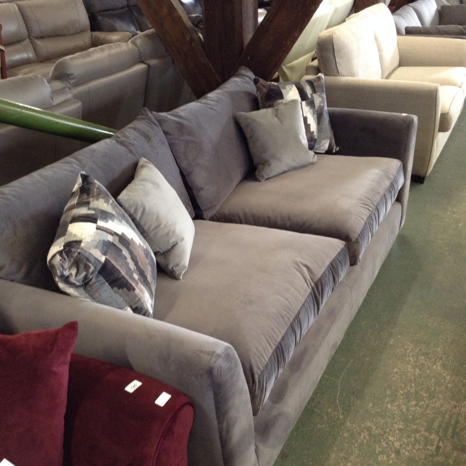 GREY VELVET 3 SEATER SOFA