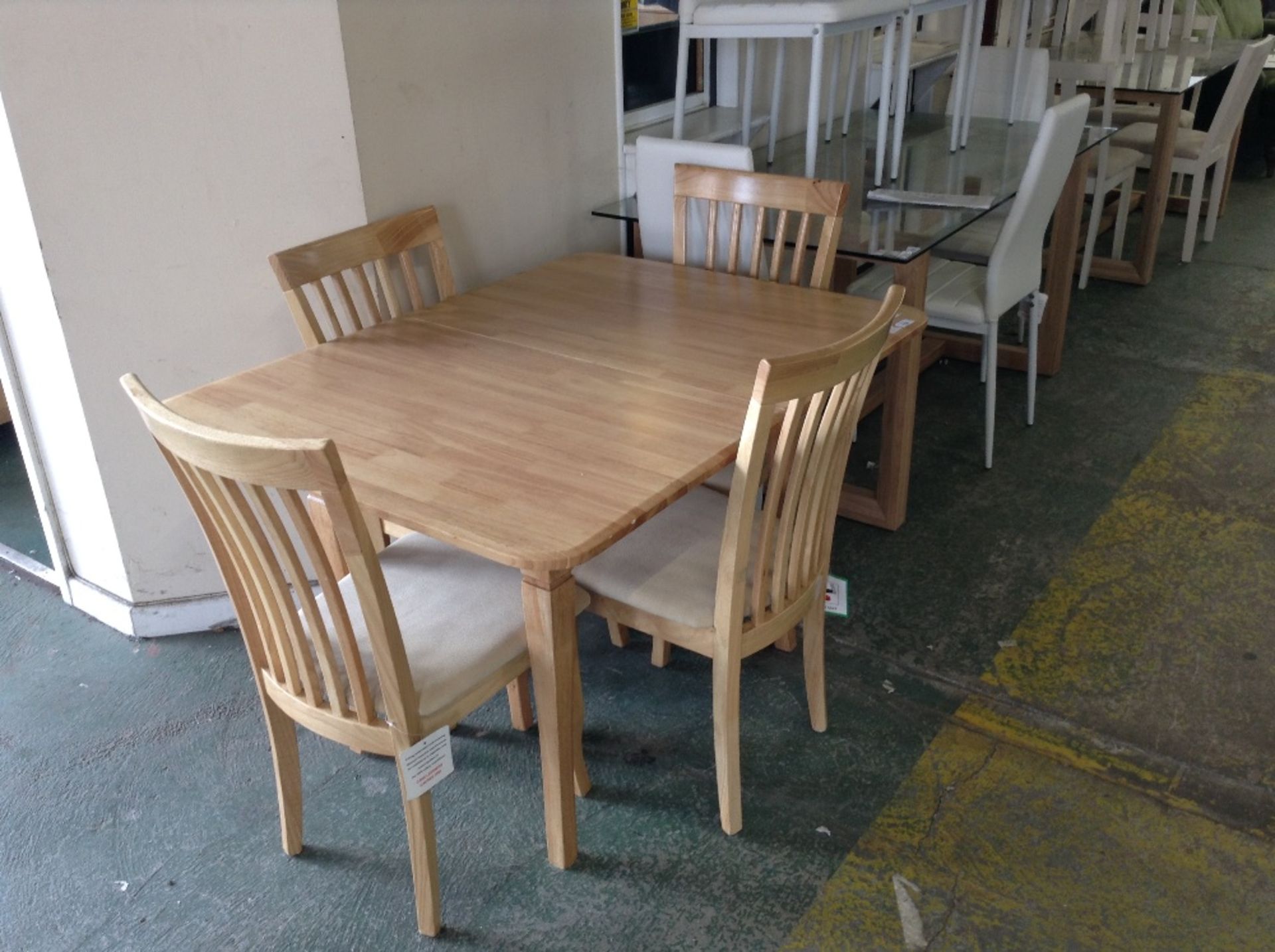 BEECH FLIP TOP EXTENDING TABLE AND 4 X CHAIRS