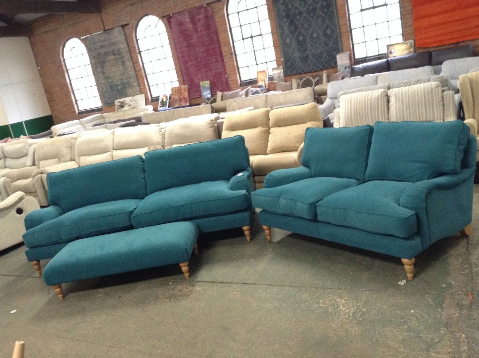 TEAL LARGE 3 SEATER SOFA 2 SEATER SOFA AND FOOTSTO