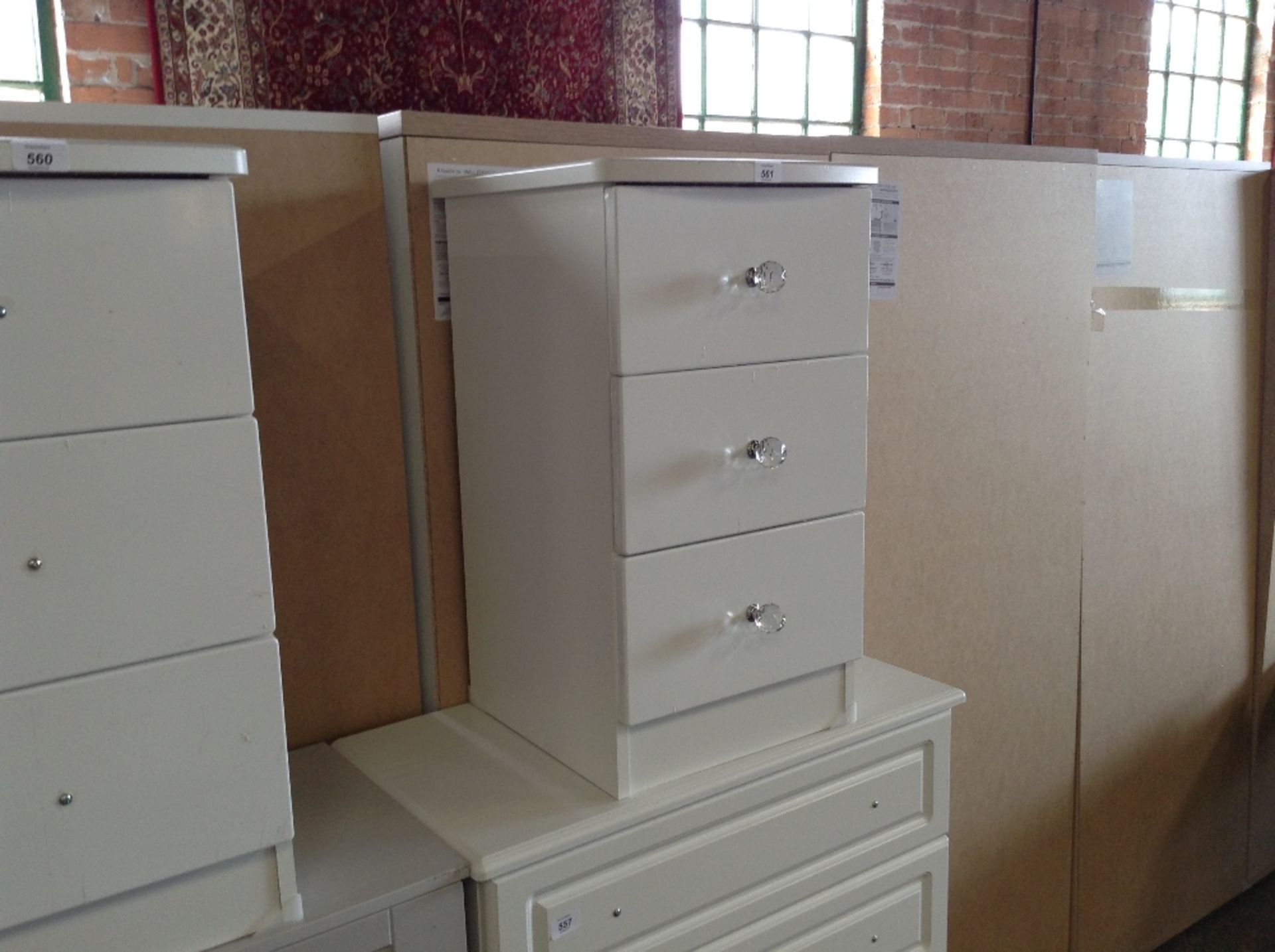 WHITE 3 DRAWER BEDSIDE (RETURN)