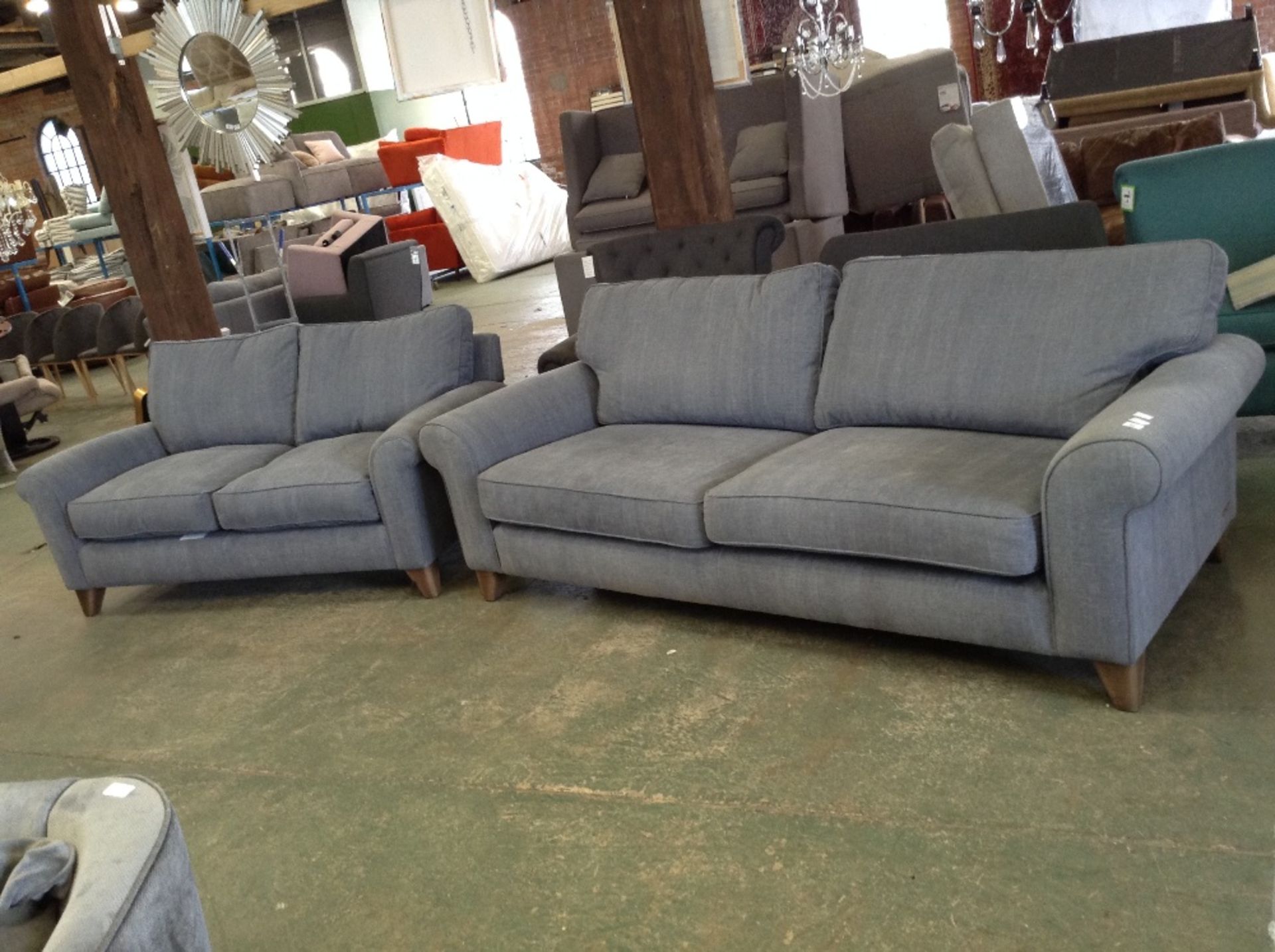 GREY FABRIC LARGE 3 SEATER SOFA AND 2 SEATER SOFA