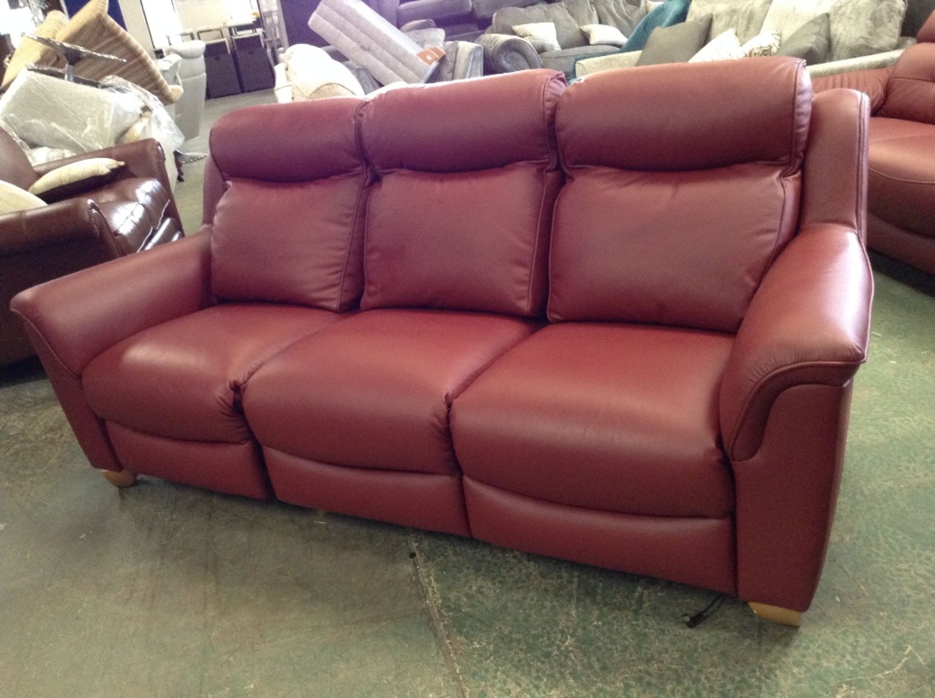 RED LEATHER ELECTRIC RECLINING 3 SEATER SOFA (TROO