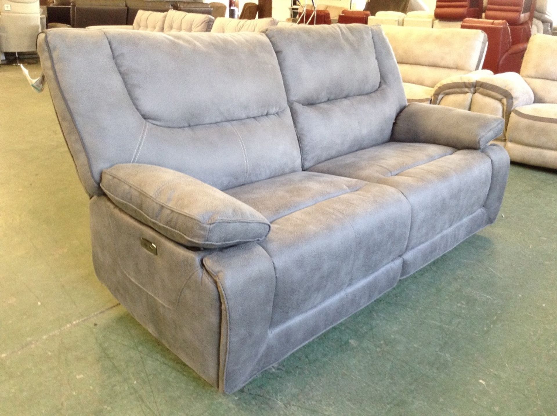 GREY SADDLE ELECTRIC RECLINING 3 SEATER SOFA (WM47