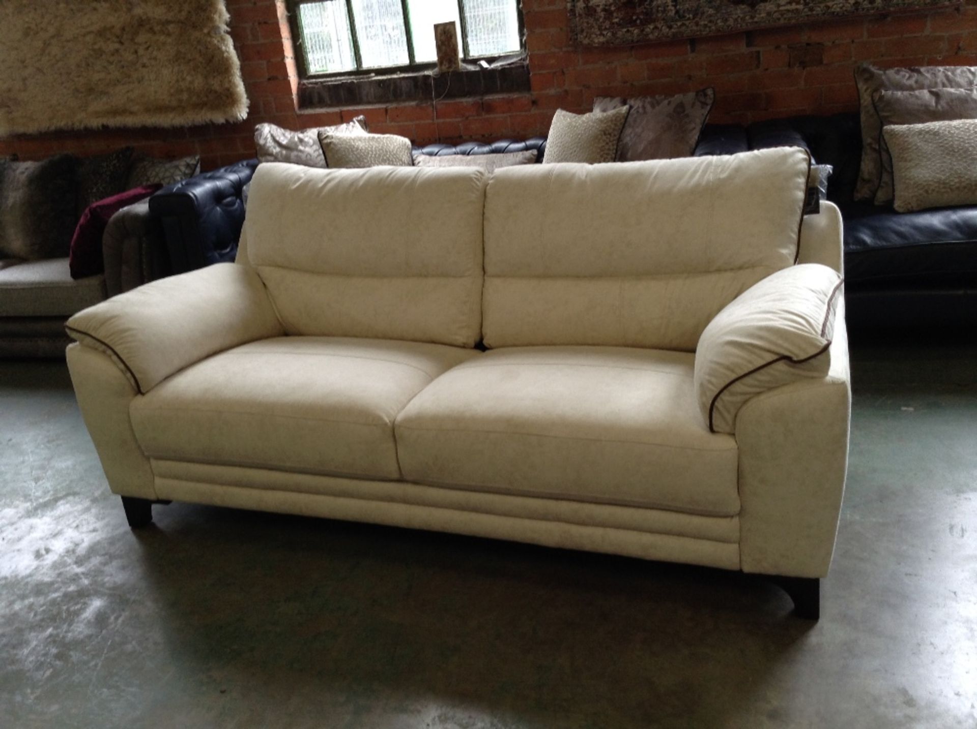 CREAM SADDLE WITH BROWN BEADING 3 SEATER SOFA (WM5