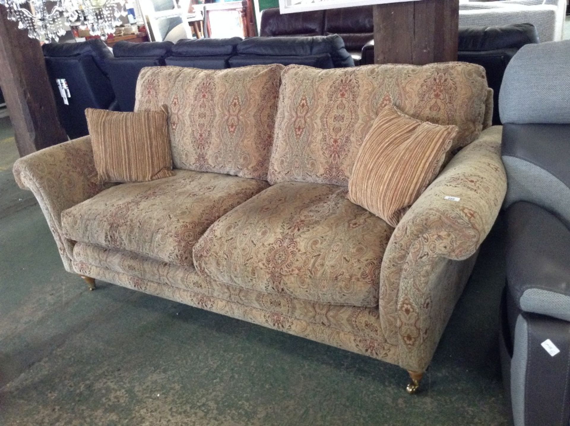 GOLDEN FLORAL PATTERNED LARGE 2 SEATER SOFA (DAMAG