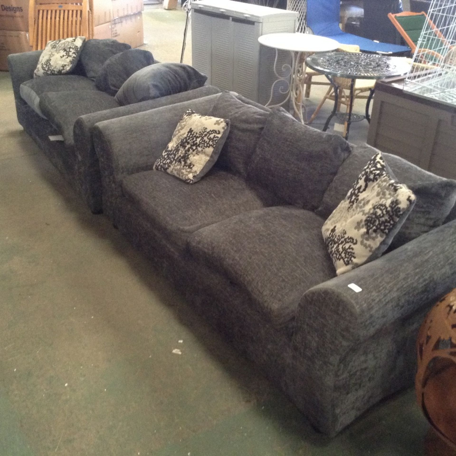 2 X CHARCOAL 3 SEATER SOFAS (DAMAGED)