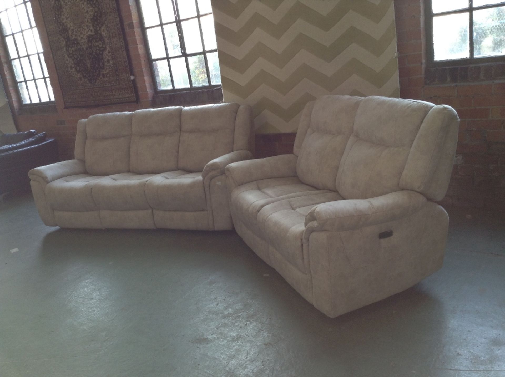 CREAM SADDLE ELECTRIC RECLINING 3 SEATER SOFA AND